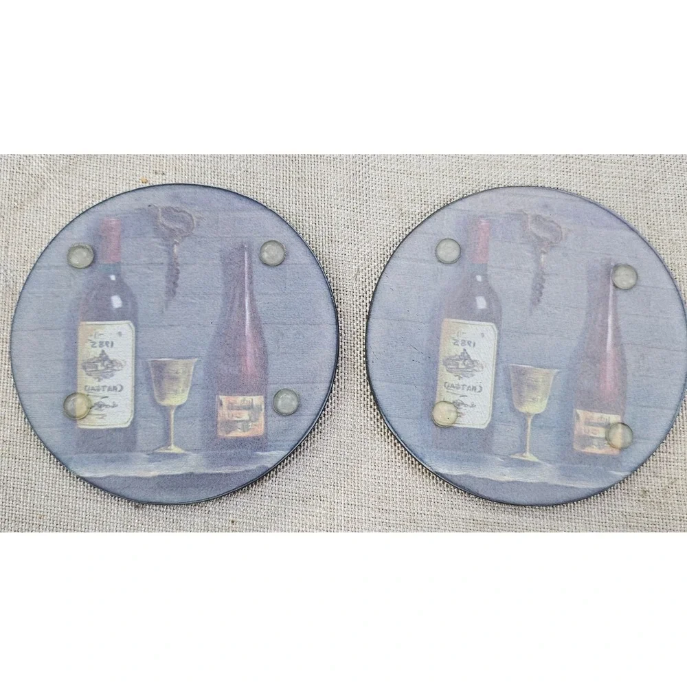 Pomerantz Tuscan Cellars Glass Coaster Set Wine Theme 6pc Round Vintage 6060